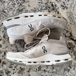 On Running Cream and Gray Cloudtec Sneakers